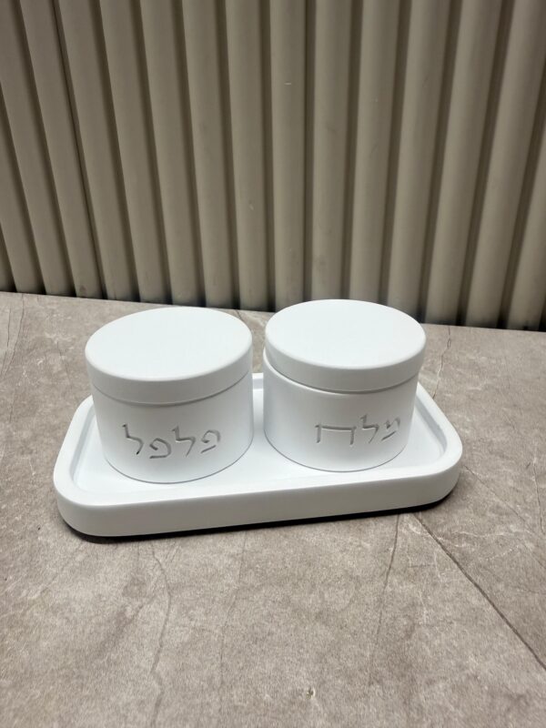 סט בטון לבן מלח פלפל עם מגש